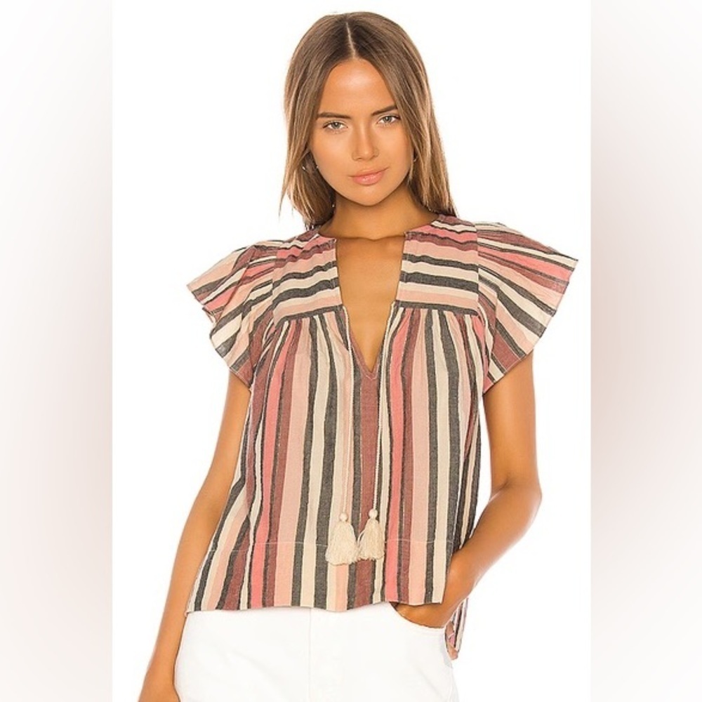 Ulla Johnson Amba Striped Flutter Sleeve Top